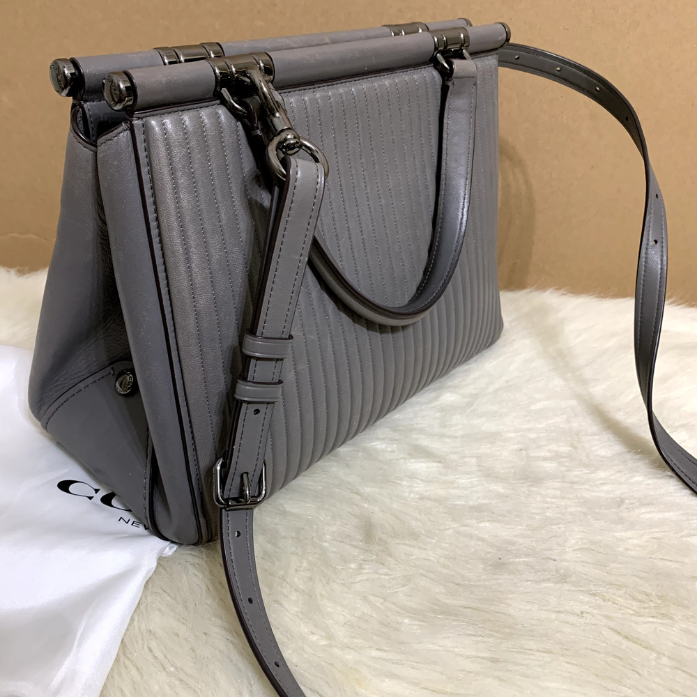 COACH Gray Linear Quilted Leather GRACE Structured Dowel Top Satchel #22728 - Picture 8 of 16